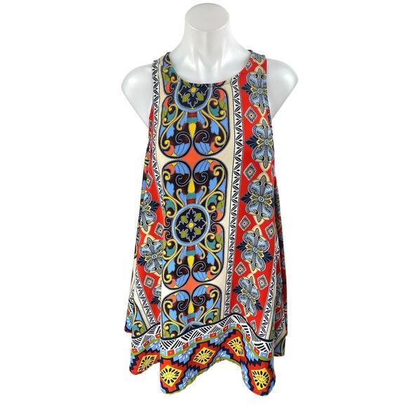 Black/Bead Multicolor Sleeveless Abstract Geometric Tank Mini Shift Dress Size S - Picture 1 of 5